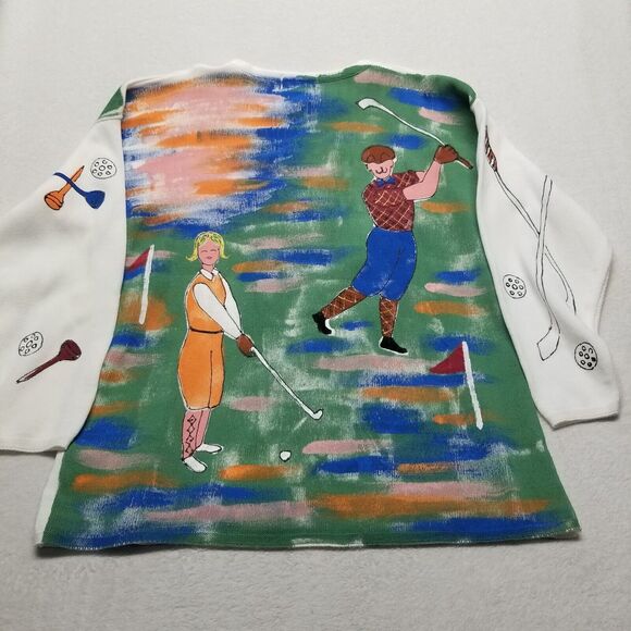 Kolorway Size 2 (XL?) Hand Painted Sweater Golfing Art To Wear Crewneck VTG USA - Picture 8 of 9